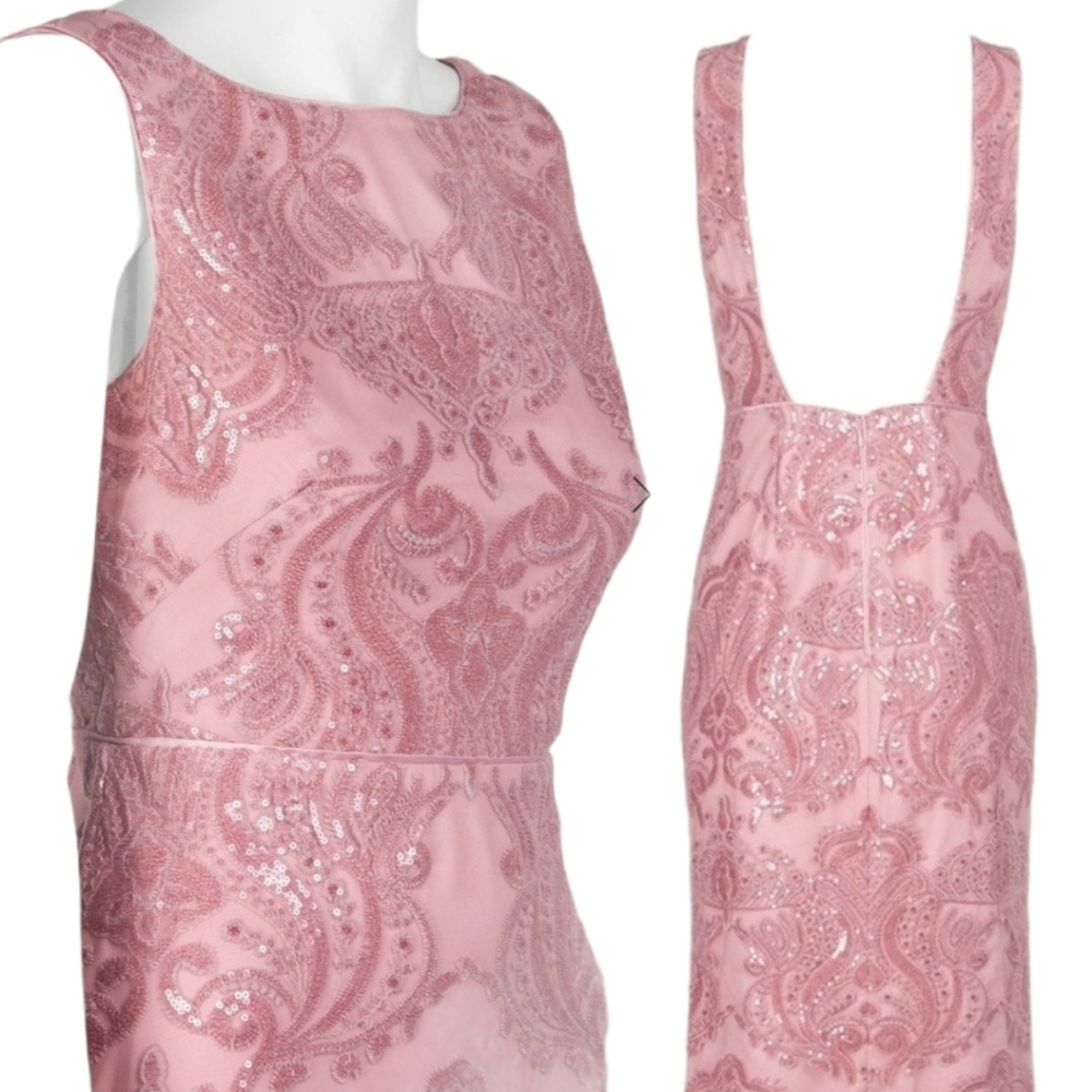 Laundry Baroque Motif Sequined Mesh Long Gown 4 - Picture 2 of 9